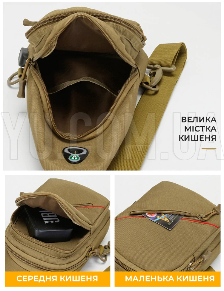 Сумка-слінг через плече чоловіча з USB-роз Сумка-слінг через плече чоловіча з USB-роз